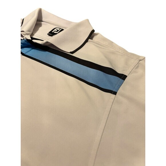 FootJoy FJ Polo Shirt XL White Blue Black Stripe Performance Golf‎ Mens - Picture 4 of 6